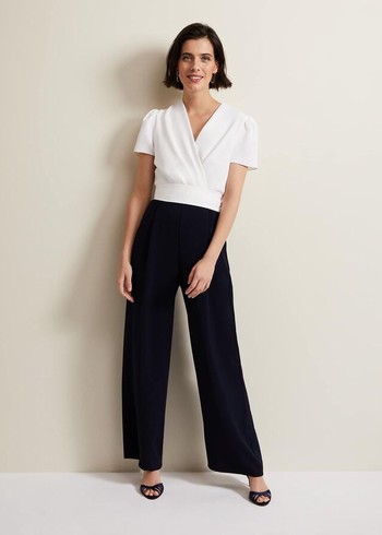 Phase Eight Eloise Wide Leg Jumpsuit Navy/White USA | 4195370-WV